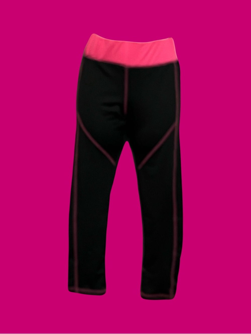Black Athletic Leggings with Pink Contrast Seams